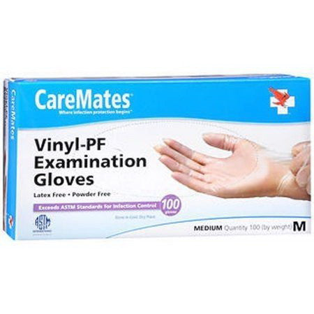 CareMates Vinyl-PF Examination Gloves, Medium, 100 Ea